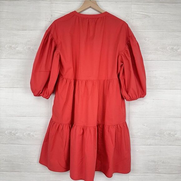 EVEREVE Sundry The Anywhere Babydoll Dress M Red Tiered Balloon Sleeves Cottage - Picture 7 of 16